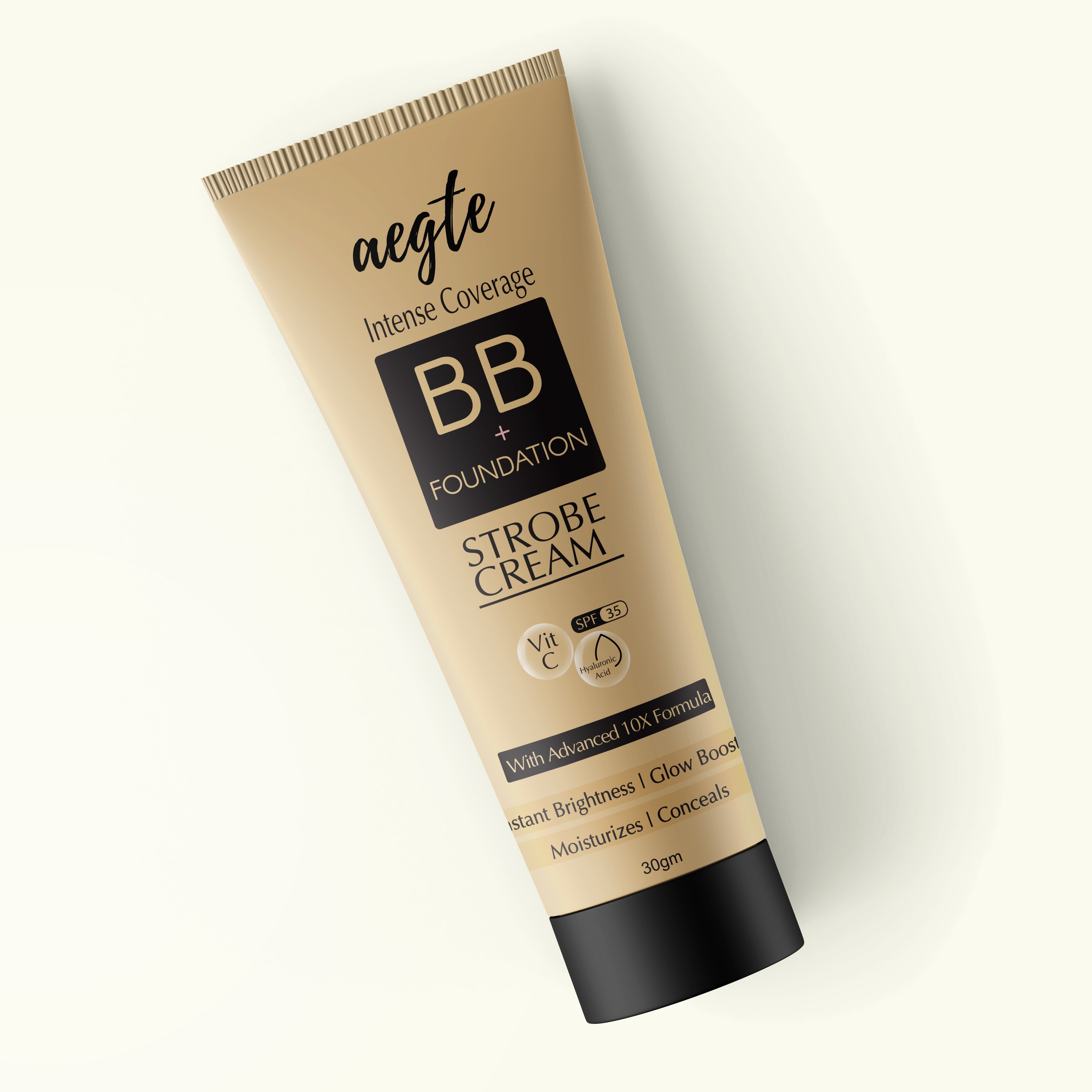 Aegte Intense Coverage BB + Foundation Strobe Cream with SPF 35, Hyaluronic acid and Vitamin C