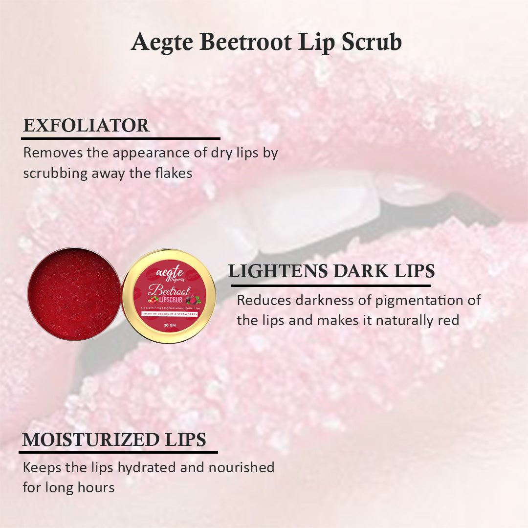 Aegte Beetroot Lip Scrub with Strawberry for Lip Lightening and Fuller Lips 20gm