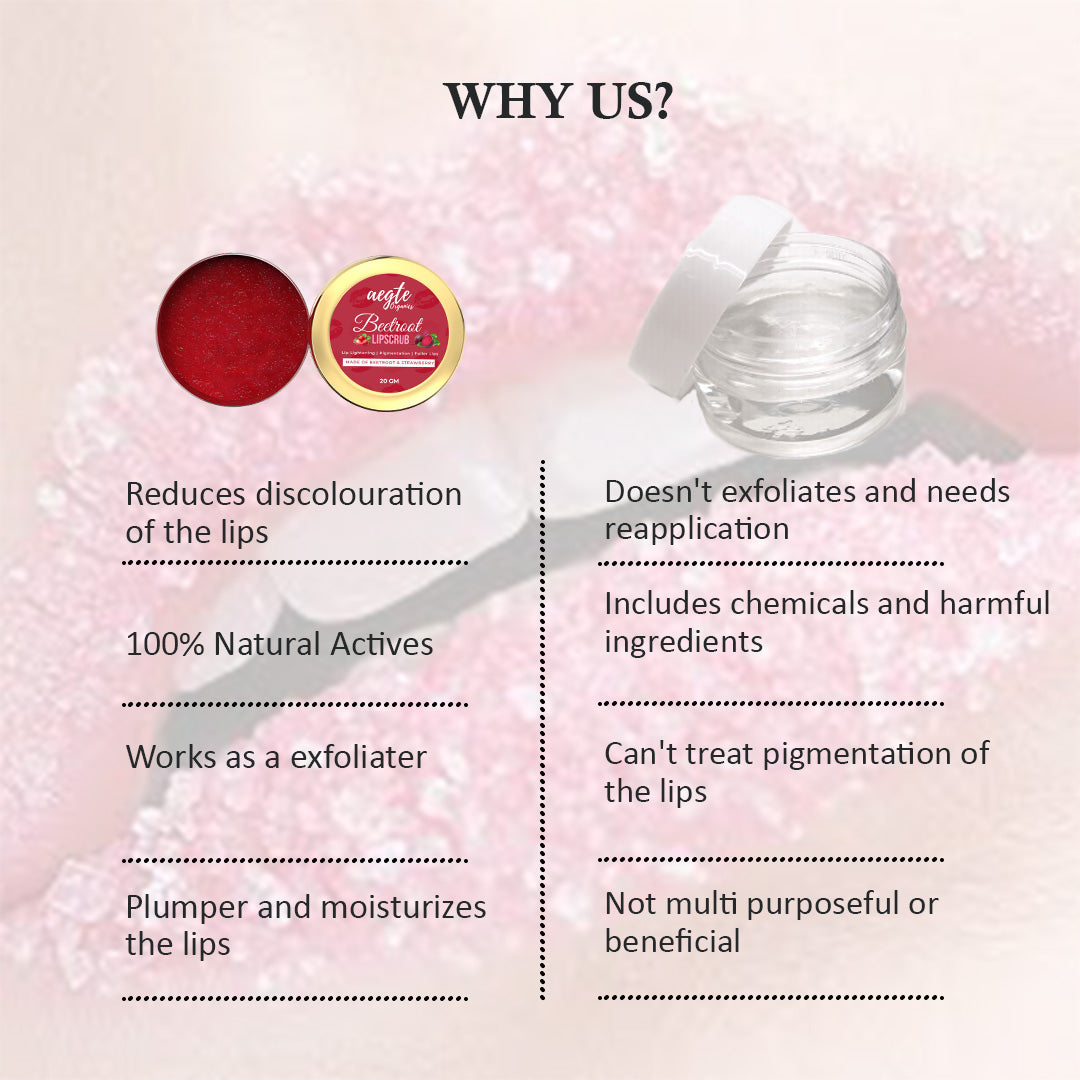 Aegte Beetroot Lip Scrub with Strawberry for Lip Lightening and Fuller Lips 20gm