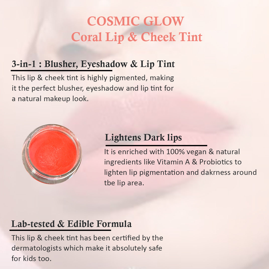 Aegte Organics Cosmic Glow Coral Lip & Cheek Tint Balm Nourish & Hydrate Dry Chapped Lips