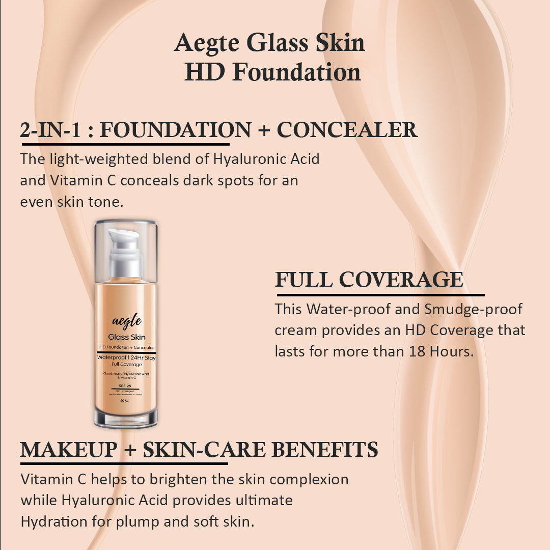 Aegte Glass Skin Liquid HD Foundation & #nonsmudge HD 24hr Stay Kajal