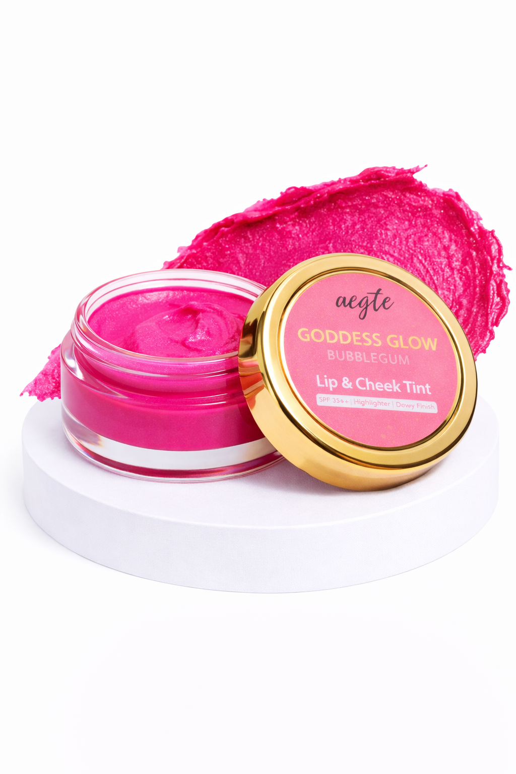 Aegte 4 in 1 Goddess Glow Bubblegum Lip & Cheek Tint Luminous Highlighter & Blusher with SPF 35++ Lightens Dark Lips Lab Certified