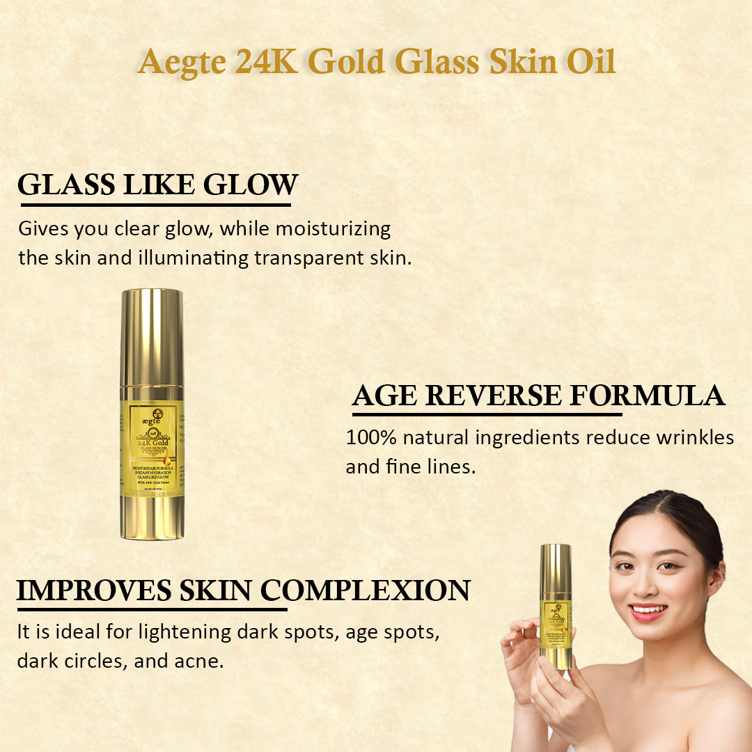 Aegte 3D Lumi Strobe Cream + Vitamin C De-Tan Face Wash + 24K Gold Glass Skin Oil