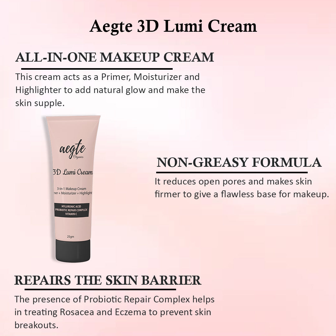 Aegte 3D Lumi Strobe Cream, Glass Skin Liquid HD Foundation, Celeb Glow Liquid Blusher Tint & HD Kajal