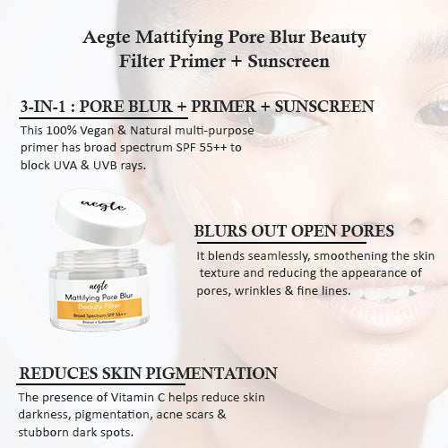 Aegte Organics Beetroot Lip and Cheek Tint Balm, Mattifying Pore Blur Beauty Filter Primer+ Sunscreen & 3 in 1 Strobe Glow Spray SPF 60+++