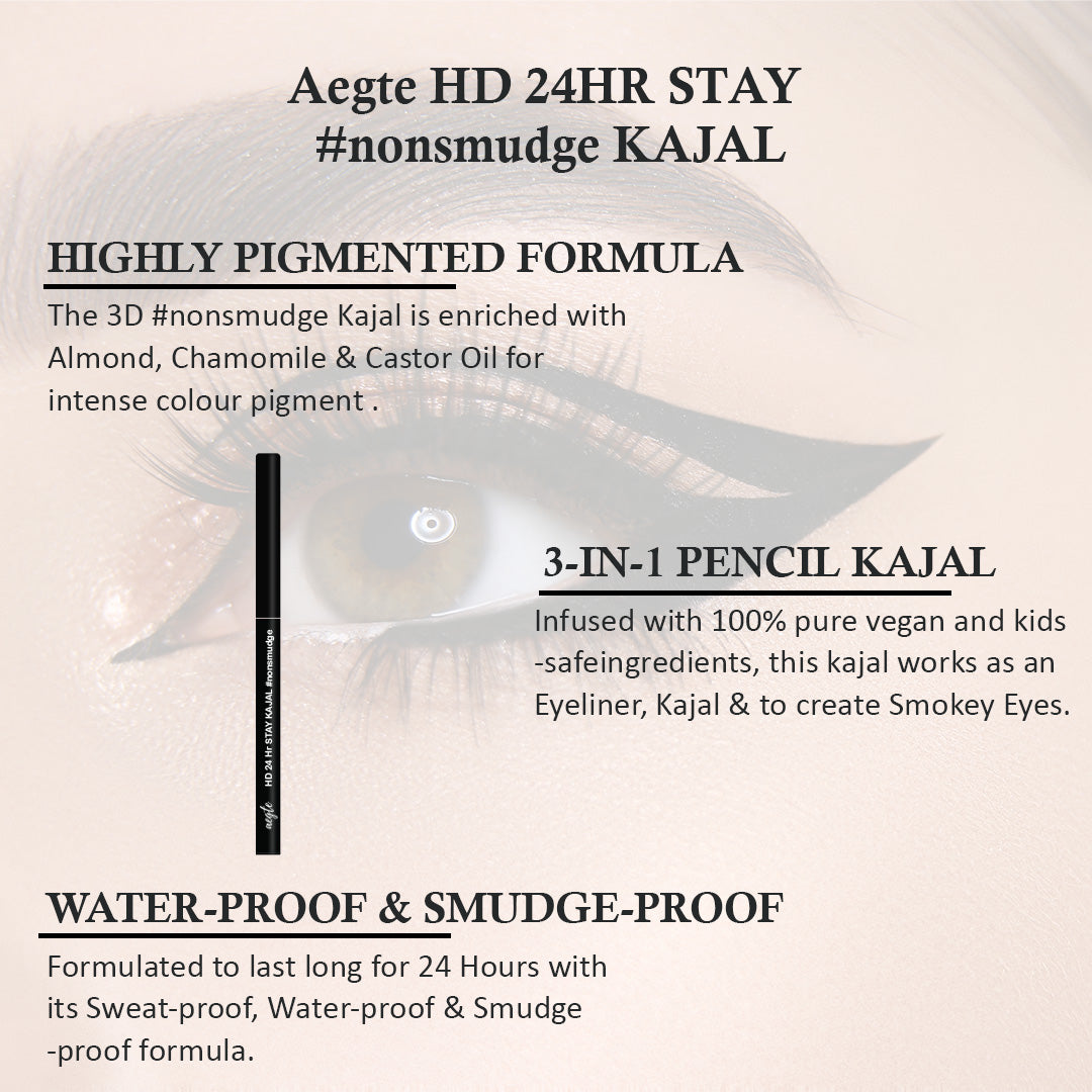 Aegte 3D Lumi Strobe Cream, Glass Skin Liquid HD Foundation, Celeb Glow Liquid Blusher Tint & HD Kajal