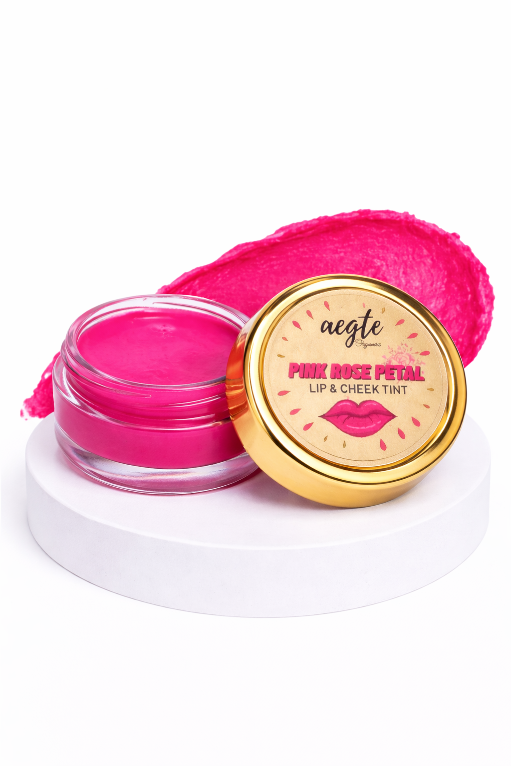 Aegte Organics Pink Rose Petal Lip & Cheek Tint Balm Lighten Dark Lips Nourish & Hydrate Dry Chapped Lips