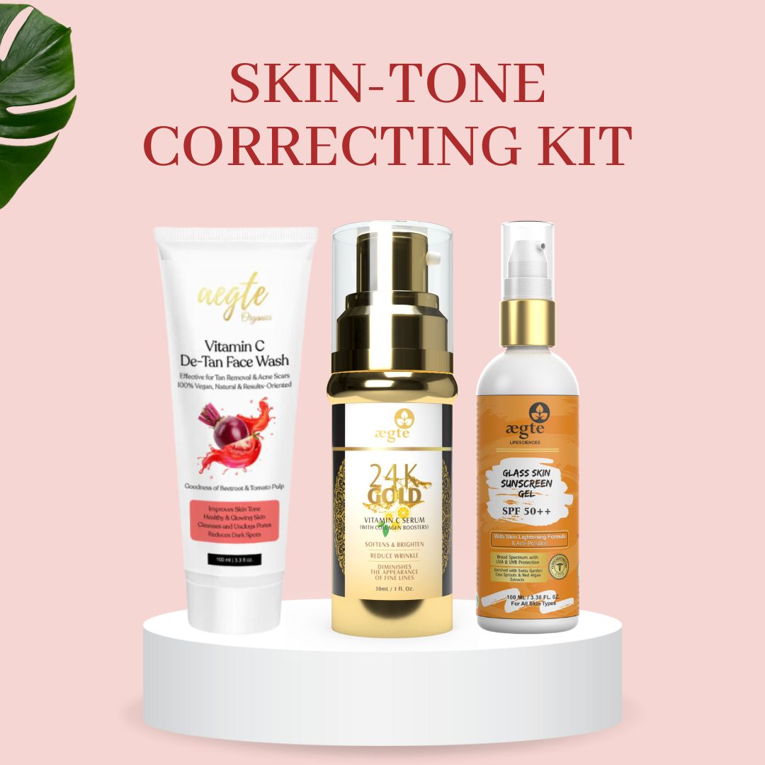 Demo product (Do not purchase) - Booster + Aegte Organics Vitamin C De-Tan Face Wash + Aegte Glass Skin Broad Spectrum Sunscreen Gel SPF50++