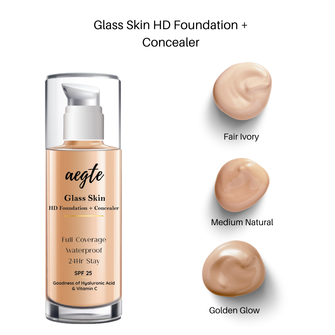 Aegte Glass Skin Liquid HD Foundation, 3D Lumi Strobe Cream & HD 24hr Stay Kajal