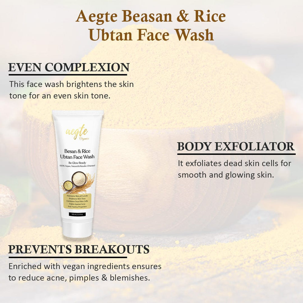 Aegte Besan & Rice Ubtan Face Wash + 24K Gold Vitamin C Serum + Age Rewind L-Glutathione Skin Lightening Night Cream