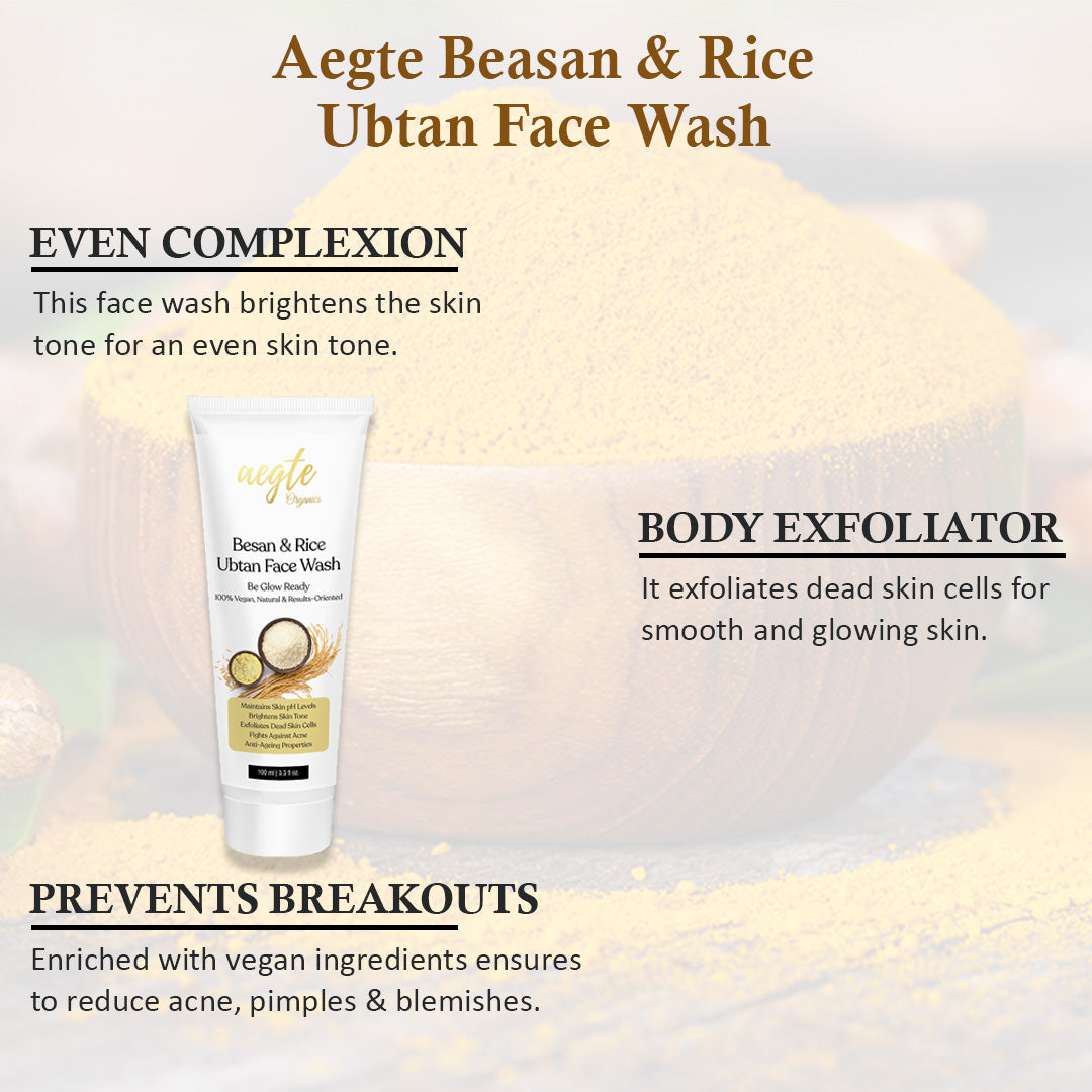 Aegte Organics Besan & Rice Ubtan Face Wash 100ml & Vitamin C De-Tan Face Wash 100ml Combo