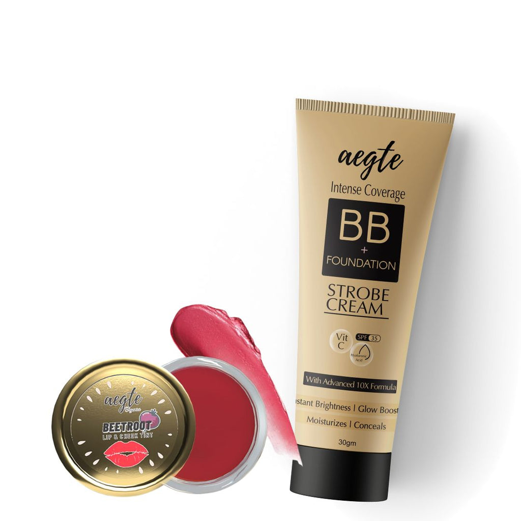 Aegte Intense Coverage BB + Foundation Strobe Cream with SPF 35 & Lip and Cheek Tint Balm
