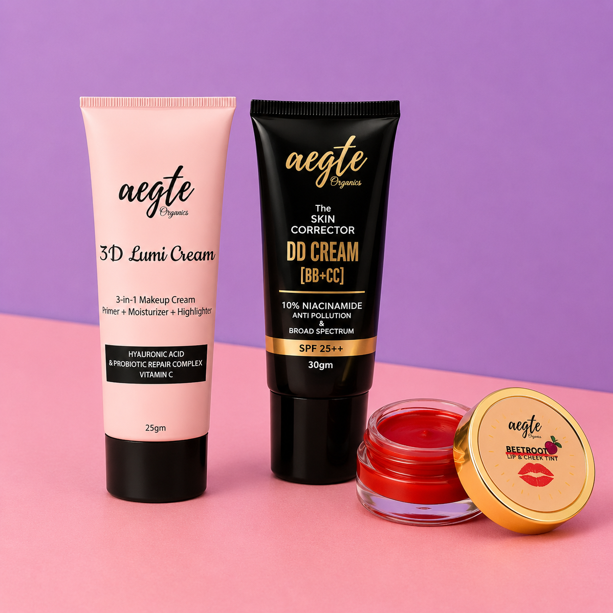 Aegte 3D Lumi Cream, Skin Corrector DD Cream & Lip and Cheek Tint