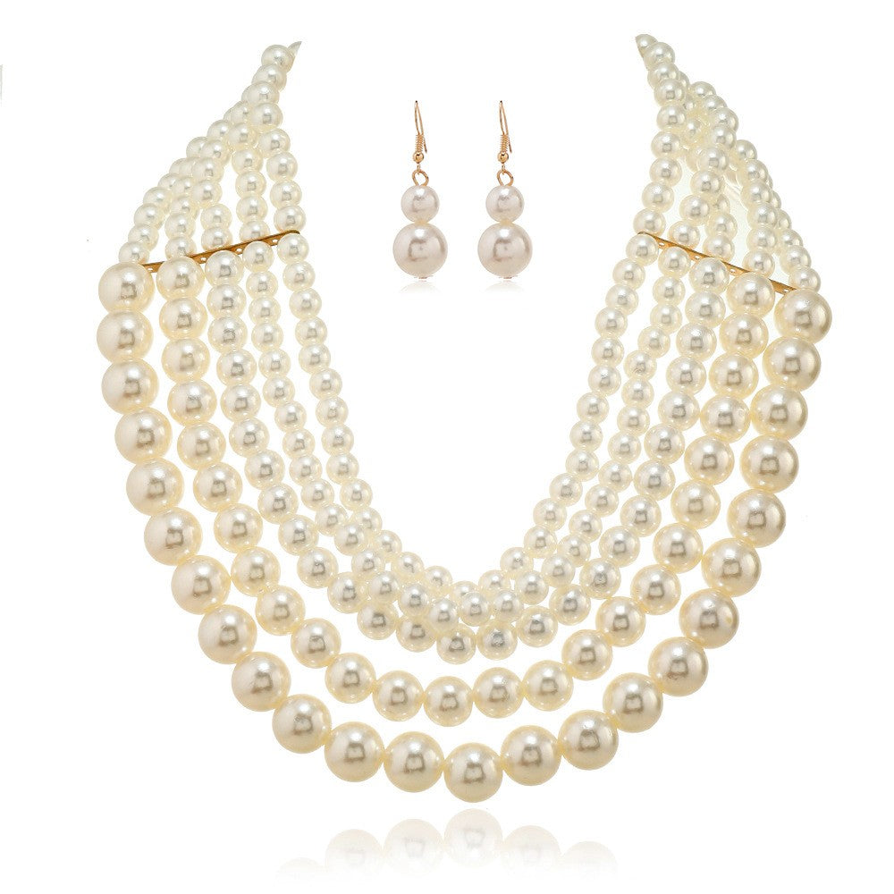 Aegte Queen Style Pearl Drop Earrings & Necklace Set