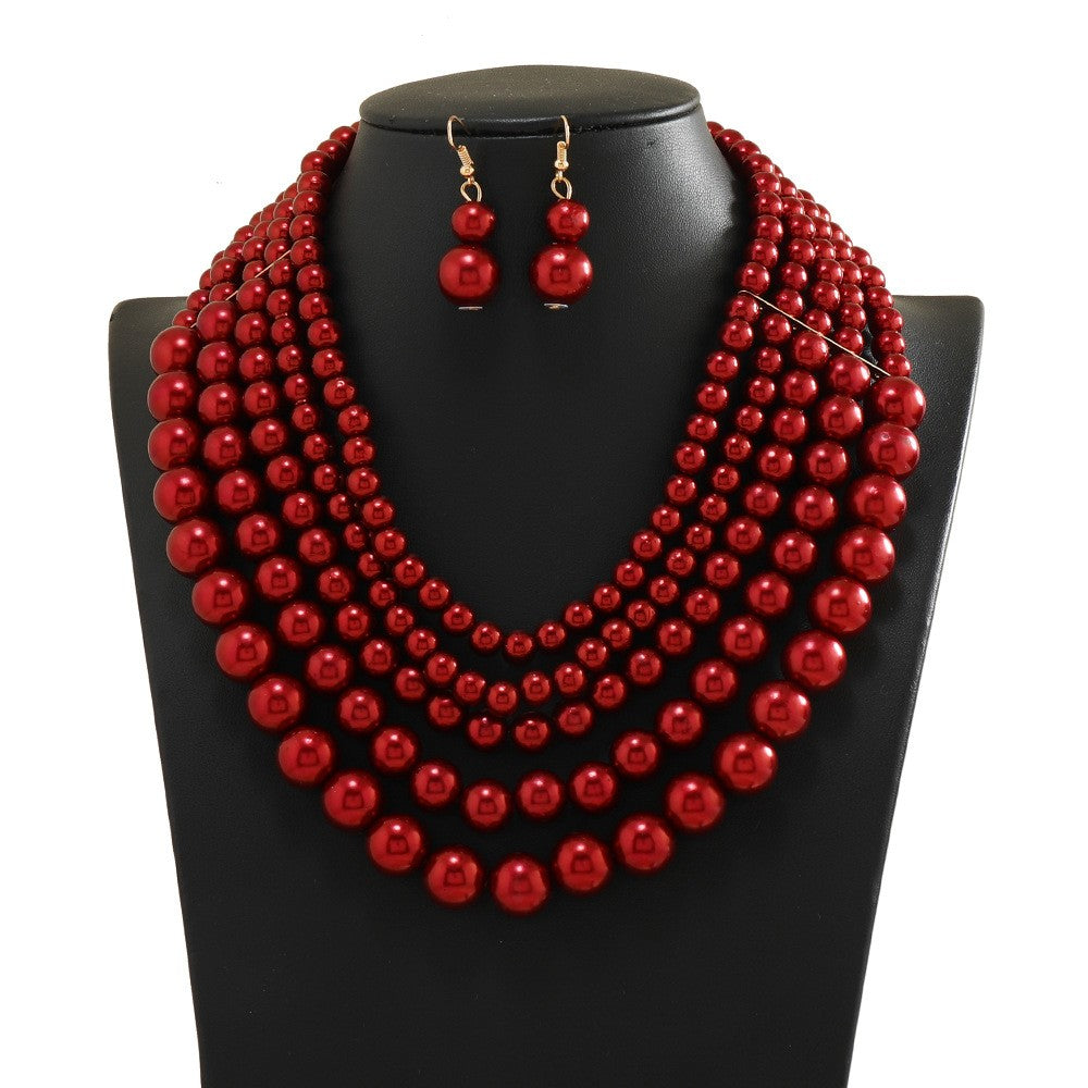 Aegte Lady in Maroon Pearl Drop Earrings & Necklace Set