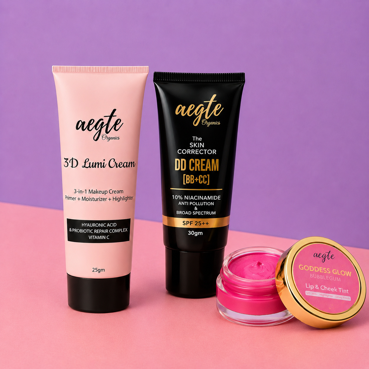 Aegte 3D Lumi Cream, Skin Corrector DD Cream & Lip and Cheek Tint