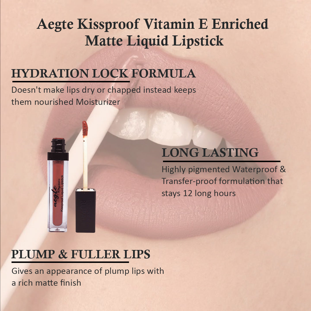 Aegte Kissproof Vitamin E Enriched Matte Liquid Lipstick (Inspired by Rupali) with Hydration Lock Formula 5gm/0.17 fl oz
