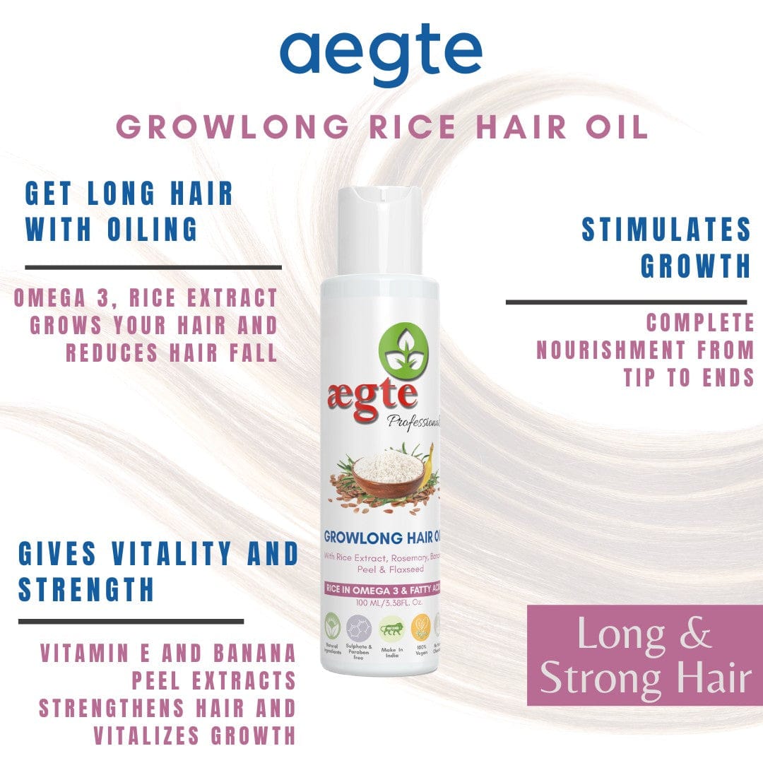 Aegte Growlong Rice Hair Oil  Enriched with Rice, Flaxseed Oil, Rosemary and Banana Peel Extracts for Men and Women(100 ml) Aegte (6719712723108)