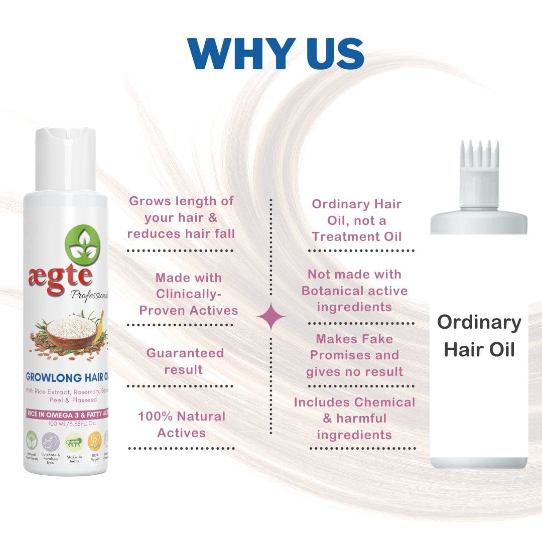 Aegte Growlong Rice Hair Oil  Enriched with Rice, Flaxseed Oil, Rosemary and Banana Peel Extracts for Men and Women(100 ml) Aegte (6719712723108)