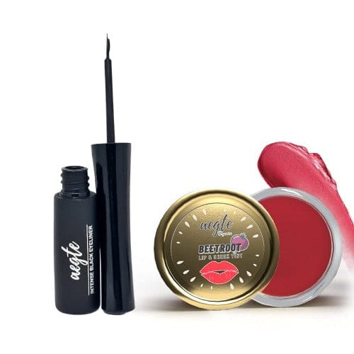 Aegte Lip and Cheek Tint (15gm) & 24hr Stay Intense Black Waterproof Liquid Eyeliner (6.5ml) Combo Aegte (7712935870677)