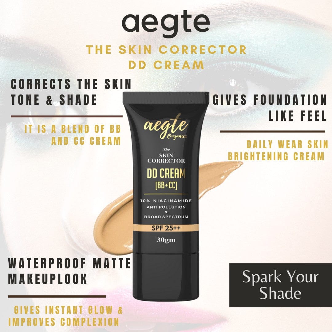 Aegte Organics Skin Corrector DD Cream (BB+CC) Broad Spectrum SPF 25++, Corrector Cream for Face, Dark Spot Remover for Pigment/Skin Lightening  Brightening Natural Ingredients  30gm Aegte (5890923692196)