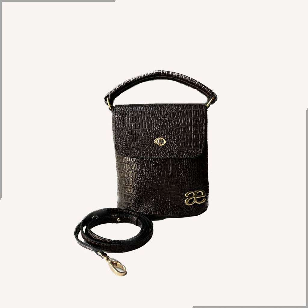 Aegte Dark Chocolate Everyday Carry Leather Cross Body Sling Bag with Cuff Handle (7954004705493)