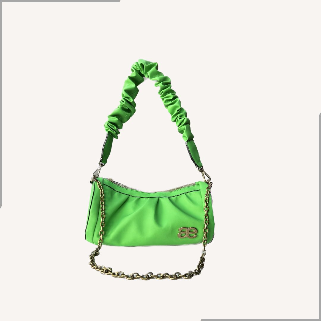 Aegte Forest Green Pleated Duffle Bag with detachable Ruffled Handle and Long Chain Carry (7954005622997)