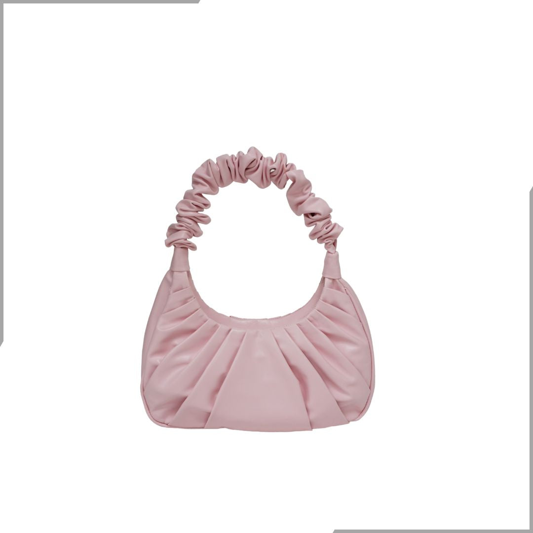 Aegte Ruffle Strap Baby Pink Shoulder Bag Pleated Handbag (7870727684309)