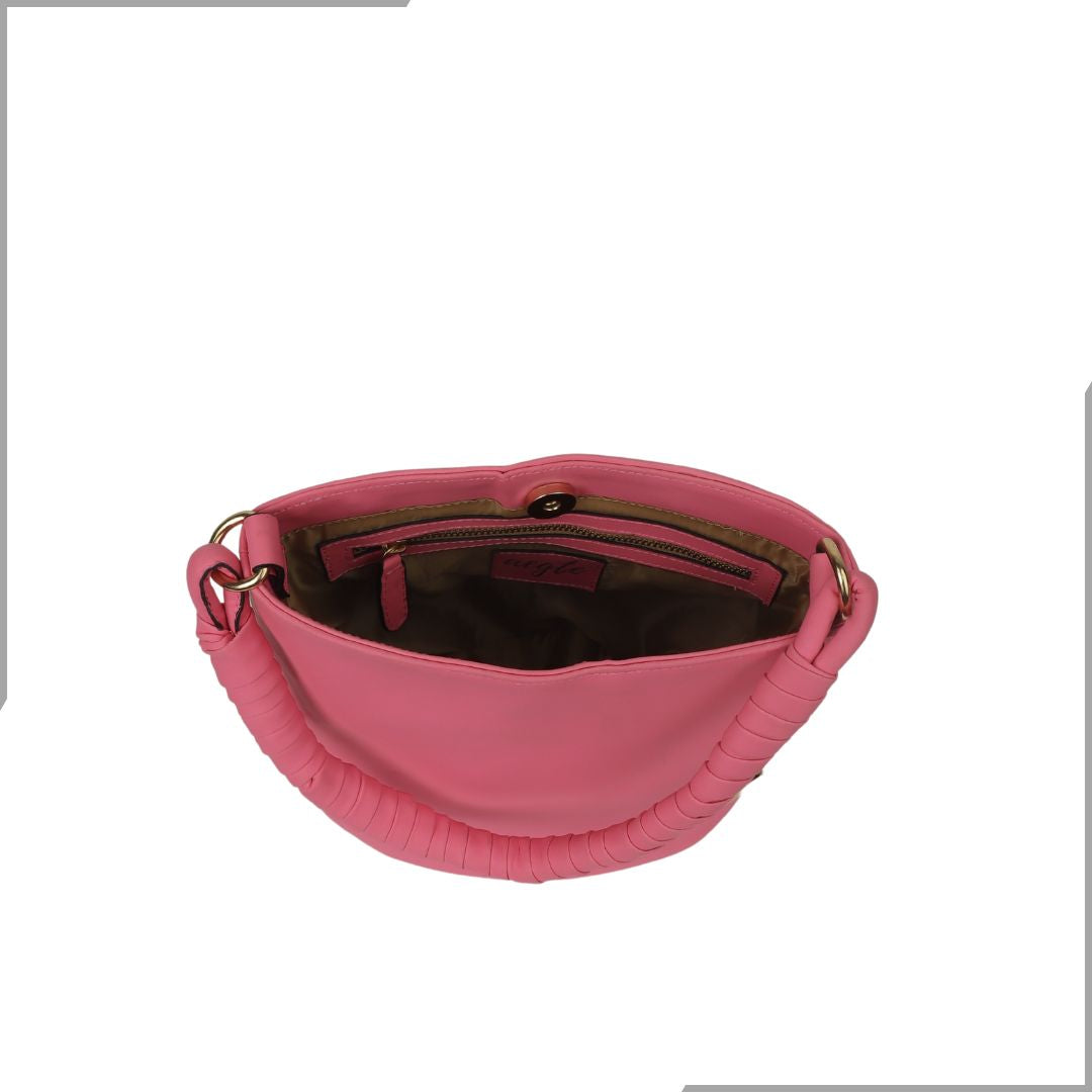 Aegte Croco Maroon Bucket Handbag with handwoven Cuff Hold & Long Sling Carry Belt (7870746329301)