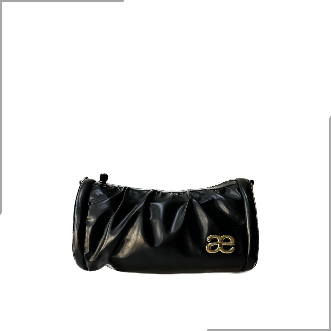 Aegte Irish Black Zebra Printed Pleated Duffle Bag with detachable Ruffled Handle and Long Chain Carry (7933357162709)