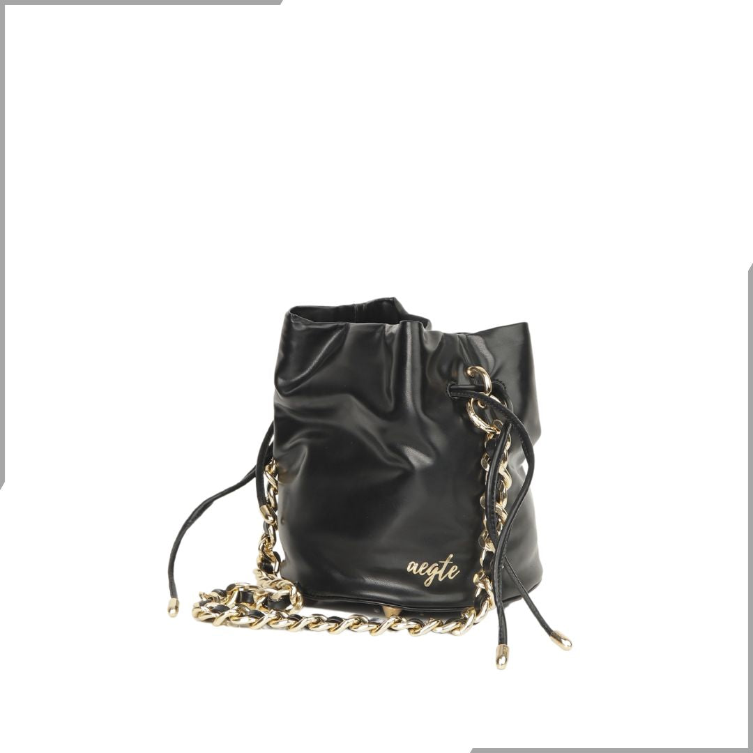 Aegte Feathery White Potli Round Bag with Golden Convertible Chain Strap & Long Sling Carry Belt (7794664866005)