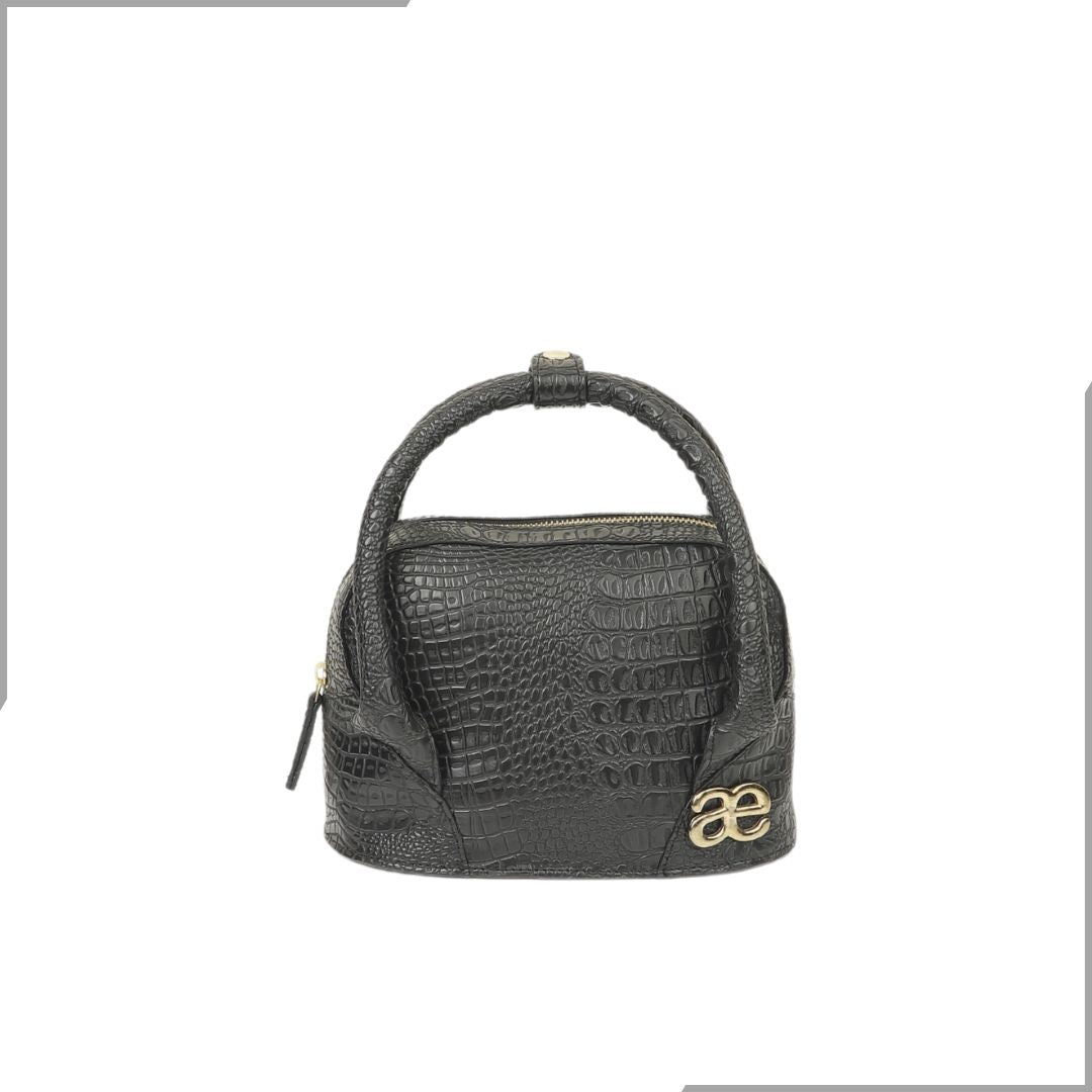 Aegte Carry it in Style Croco Black Leather Bag with Detachable Sling Strap Croco Tan Brown