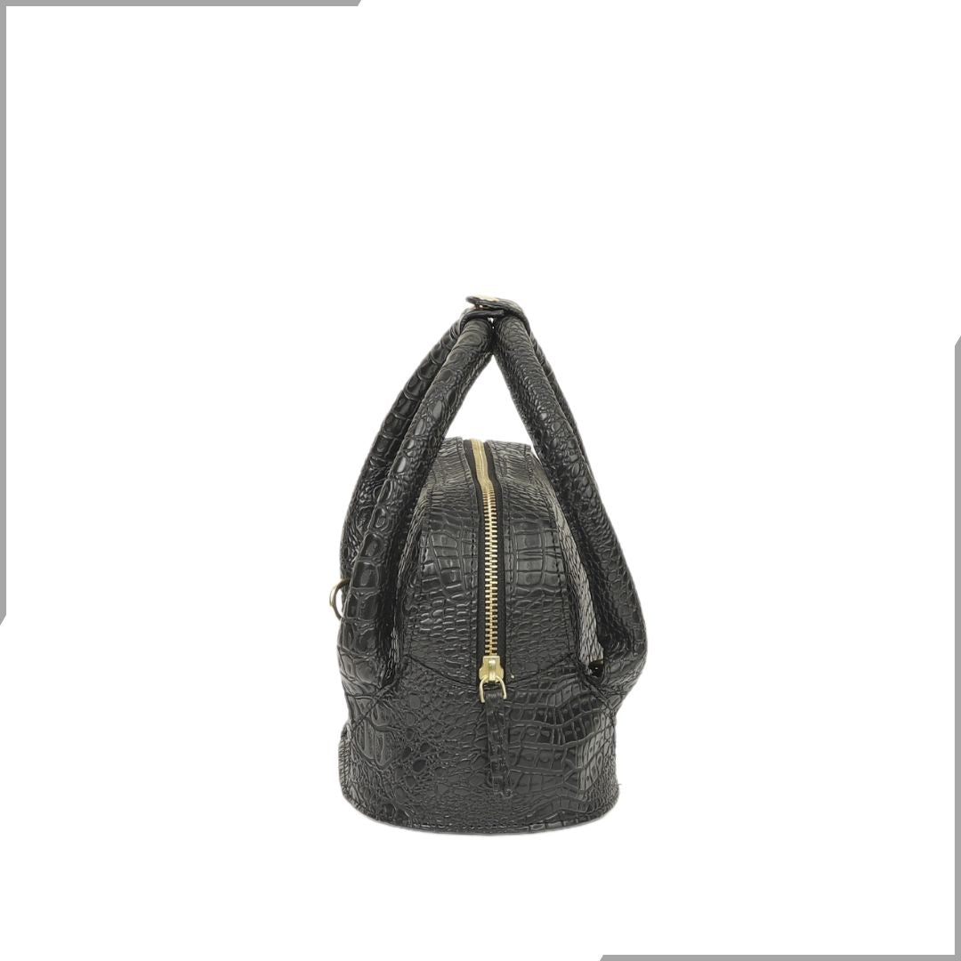 Aegte Carry it in Style Croco Black Leather Bag with Detachable Sling Strap (7923281690837)