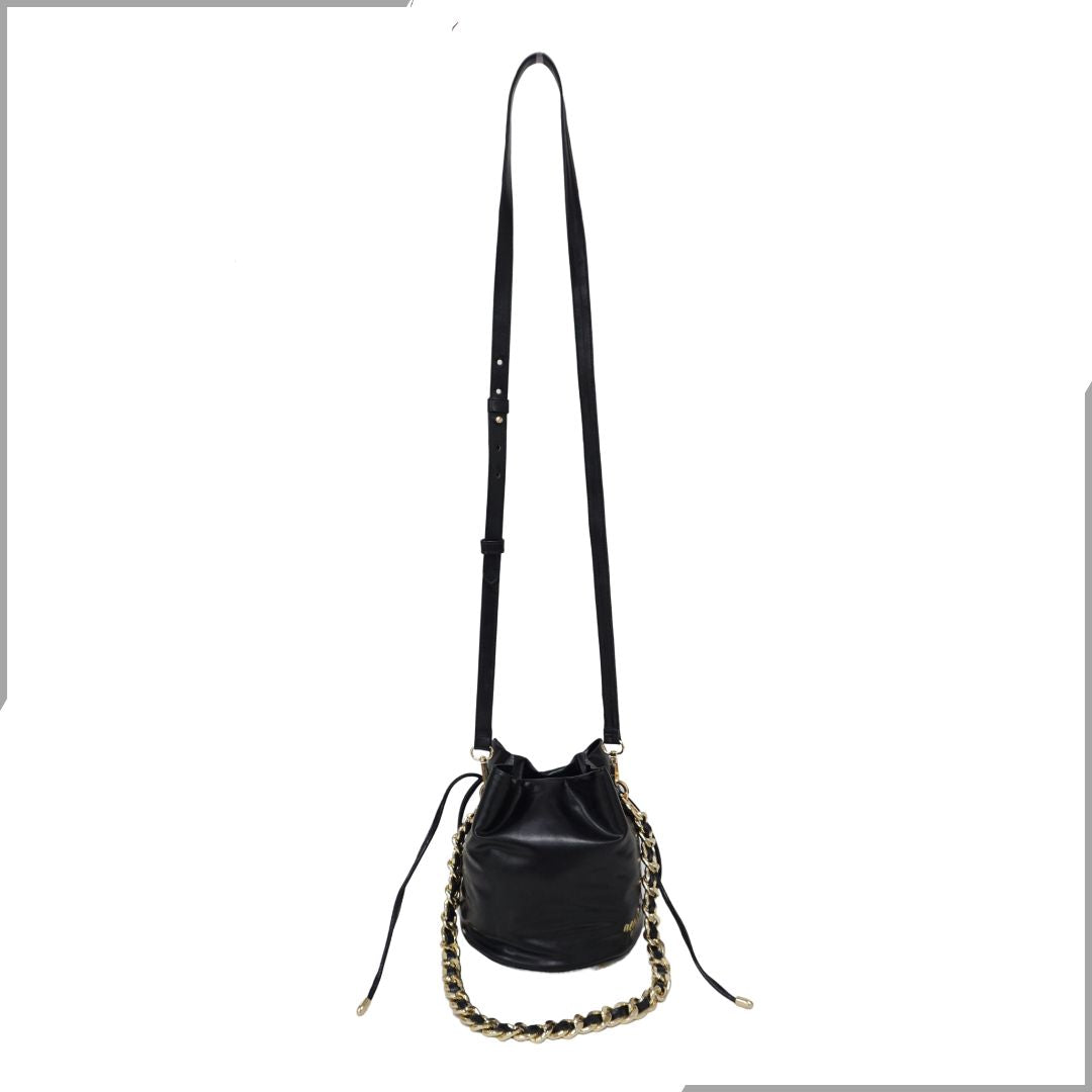 Aegte Feathery White Potli Round Bag with Golden Convertible Chain Strap & Long Sling Carry Belt (7794664866005)