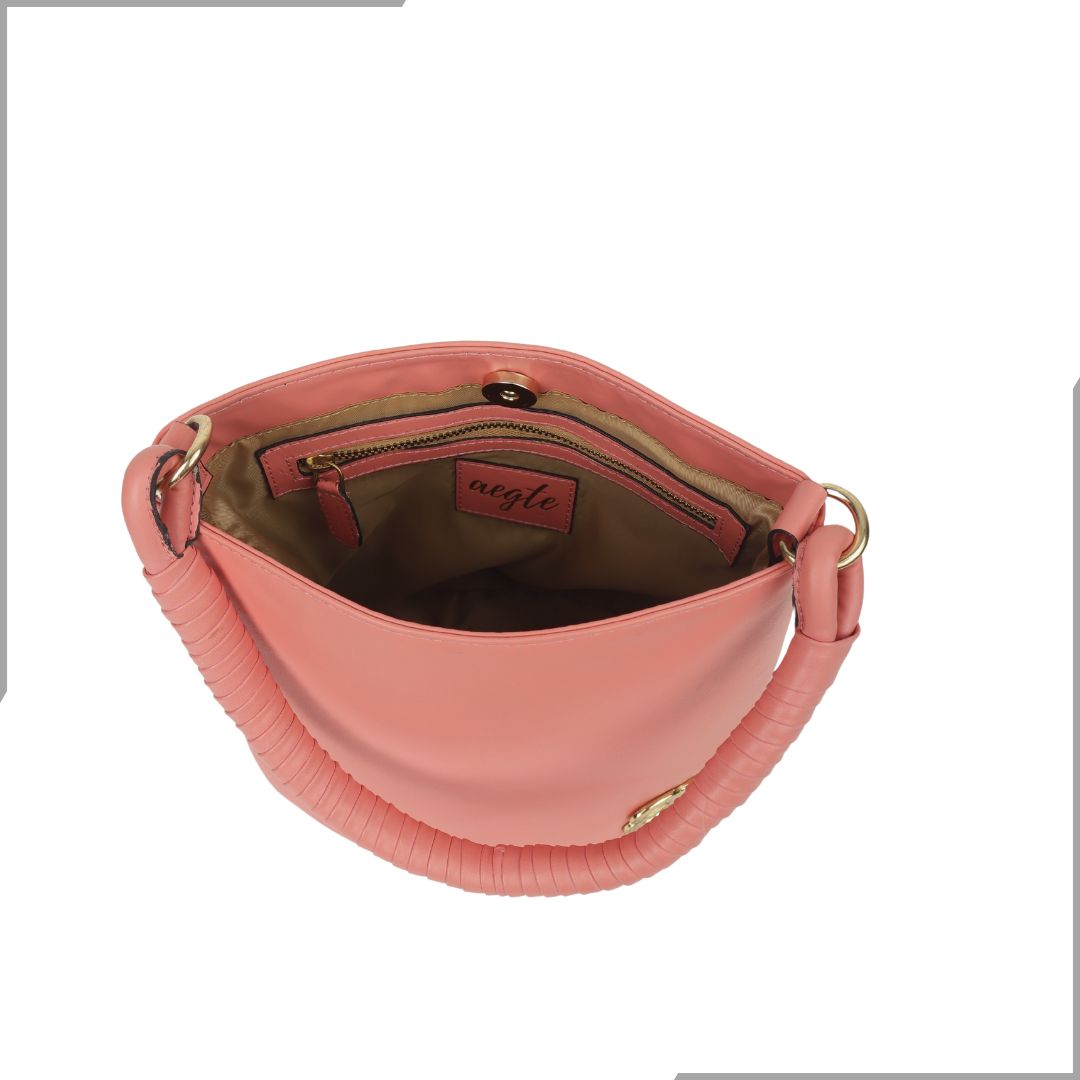 Aegte Croco Maroon Bucket Handbag with handwoven Cuff Hold & Long Sling Carry Belt (7870746329301)