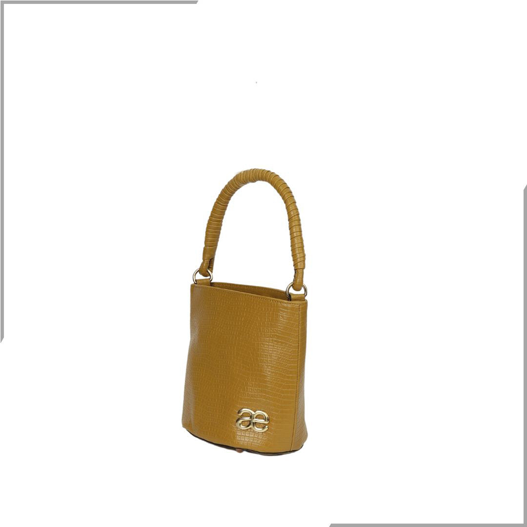 Aegte Croco Maroon Bucket Handbag with handwoven Cuff Hold & Long Sling Carry Belt (7870746329301)