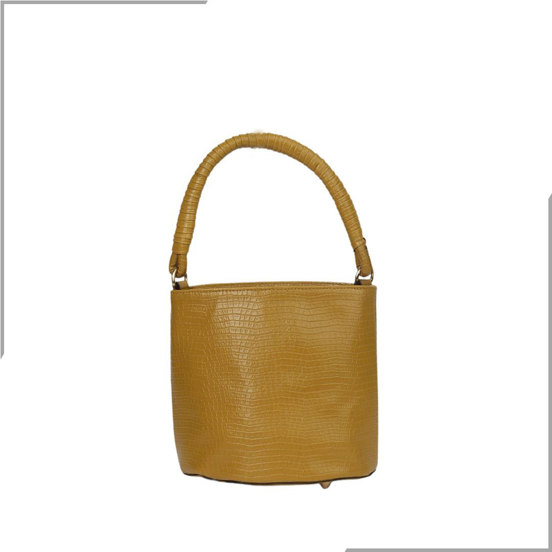 Aegte Croco Maroon Bucket Handbag with handwoven Cuff Hold & Long Sling Carry Belt (7870746329301)