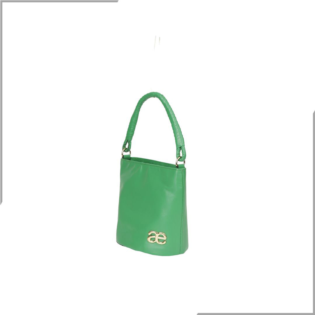 Aegte Grass Green Bucket Handbag with handwoven Cuff Hold & Long Sling Carry Belt (7870750949589)