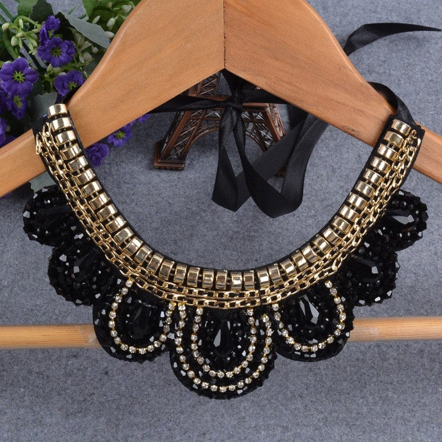 Aegte Black Crystal Fashion Statement Necklace (7878761119957)