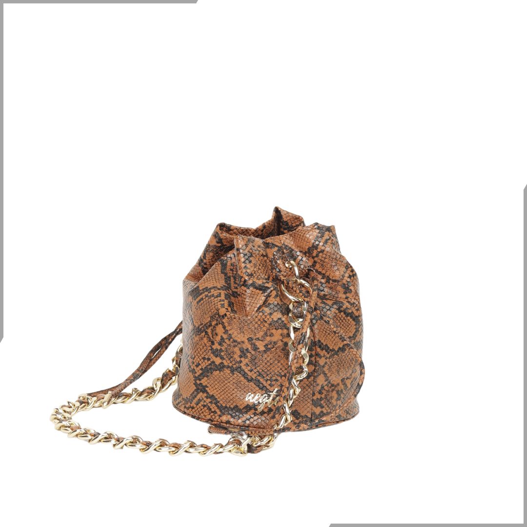 Aegte Snake Print Potli Round Bag with Golden Convertible Chain Strap & Long Sling Carry Belt (7870765957333)