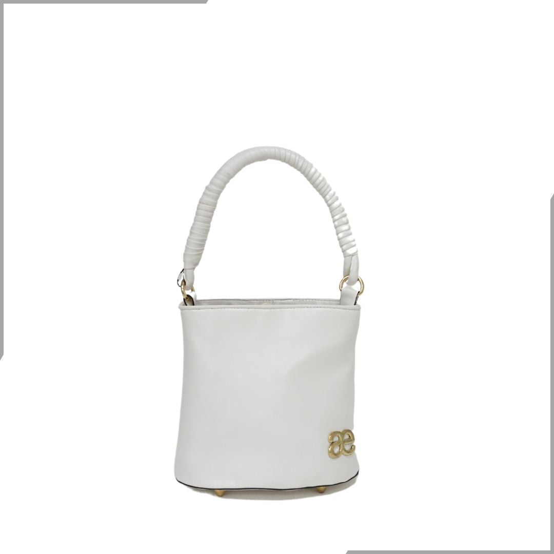 Aegte Snow White Bucket Handbag with handwoven Cuff Hold & Long Sling Carry Belt (7854060241109)