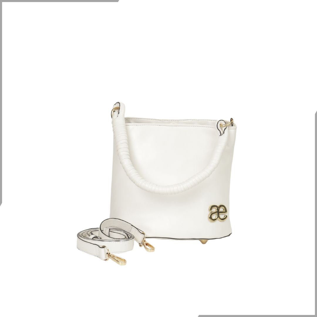 Aegte Snow White Bucket Handbag with handwoven Cuff Hold & Long Sling Carry Belt (7854060241109)