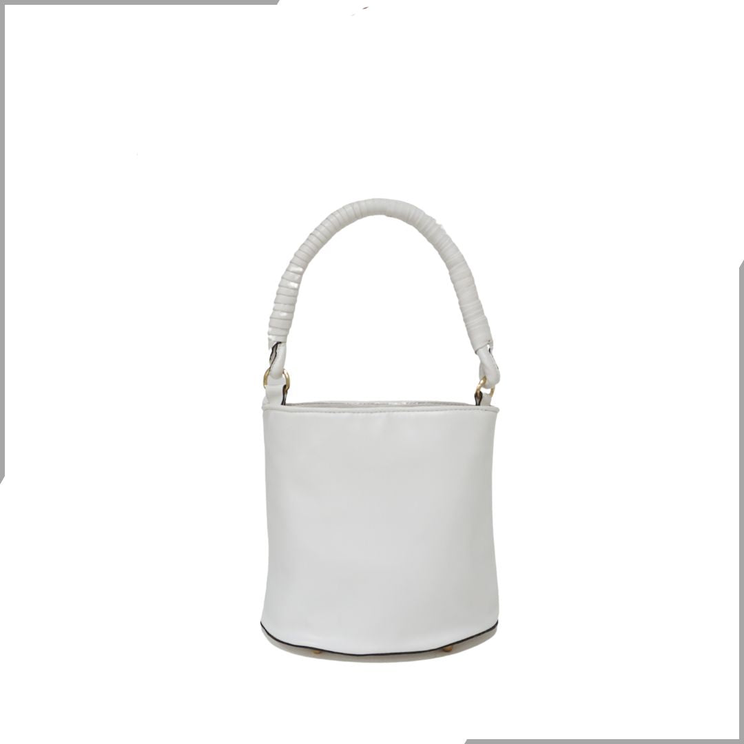 Aegte Snow White Bucket Handbag with handwoven Cuff Hold & Long Sling Carry Belt (7854060241109)