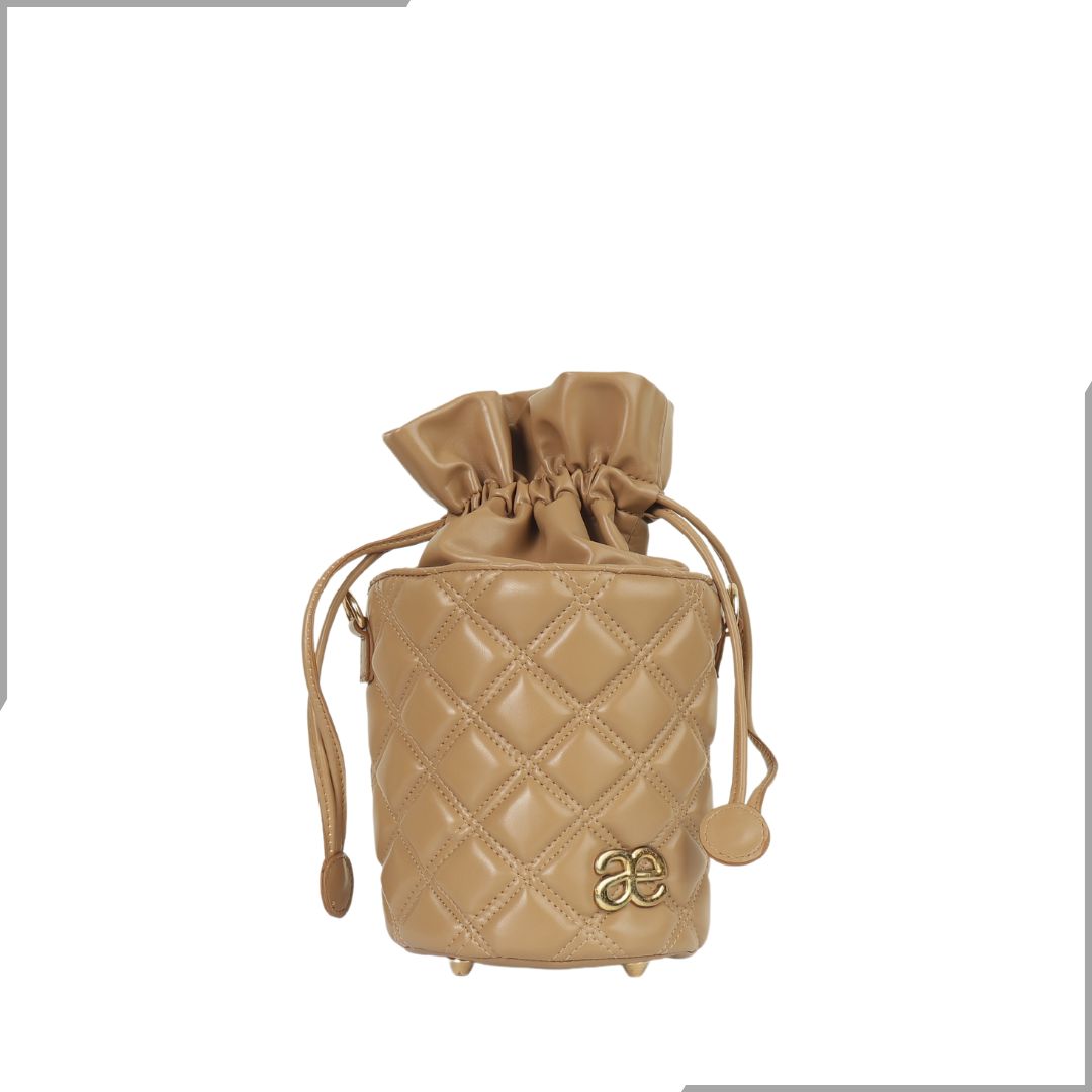 Aegte Quilted Trendy Tan Drawstring Potli Bag (7923307675861)