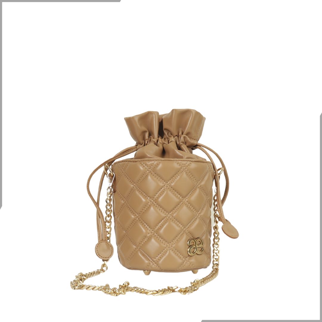 Aegte Quilted Trendy Tan Drawstring Potli Bag (7923307675861)