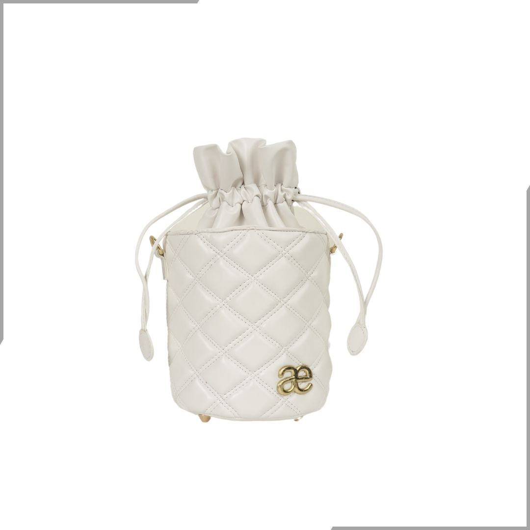 Aegte Quilted Soft White Drawstring Potli Bag (7923304104149)