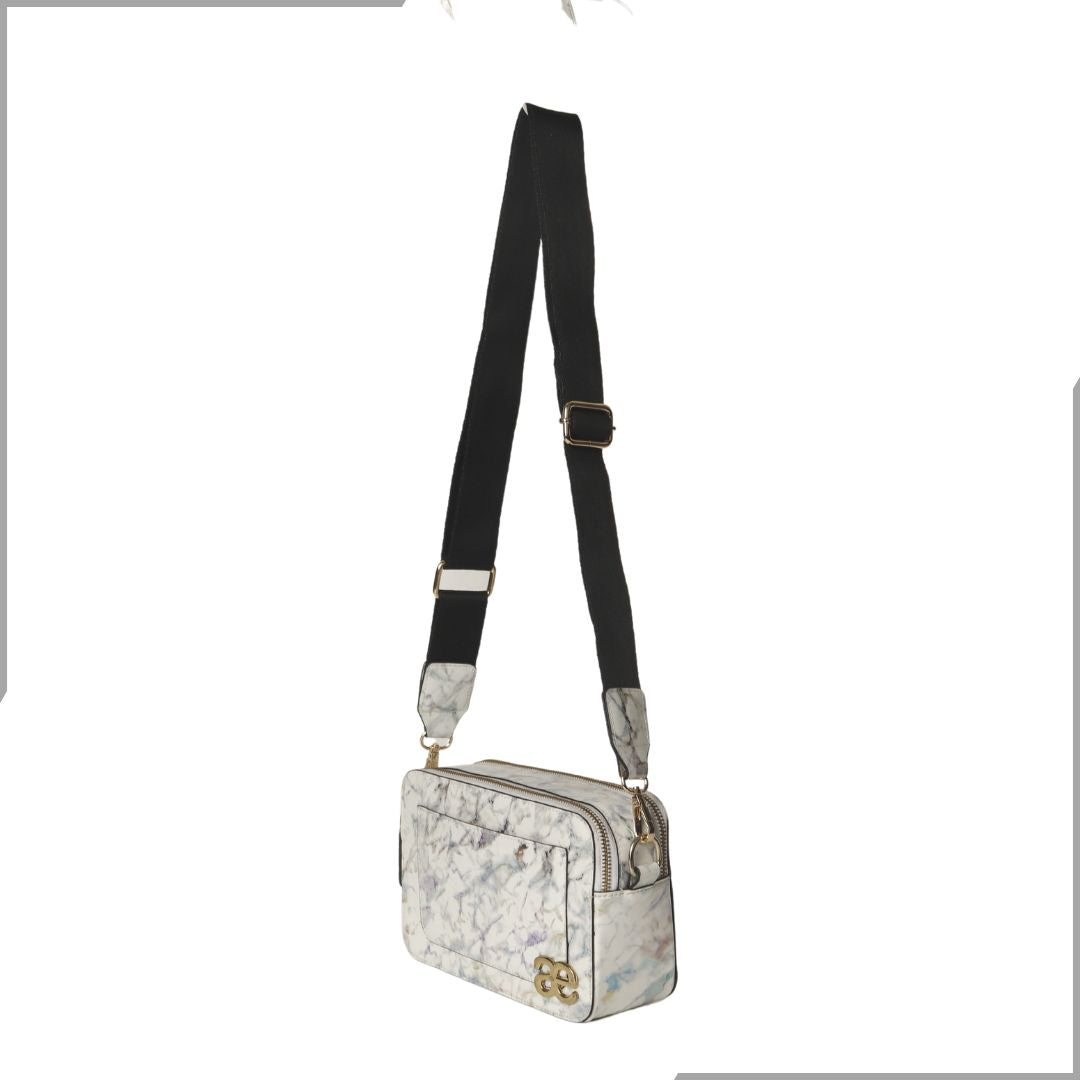 Aegte Black Marble Solid Box Crossbody Shoulder Bag with Detachable Broad Belt (7880097759445)