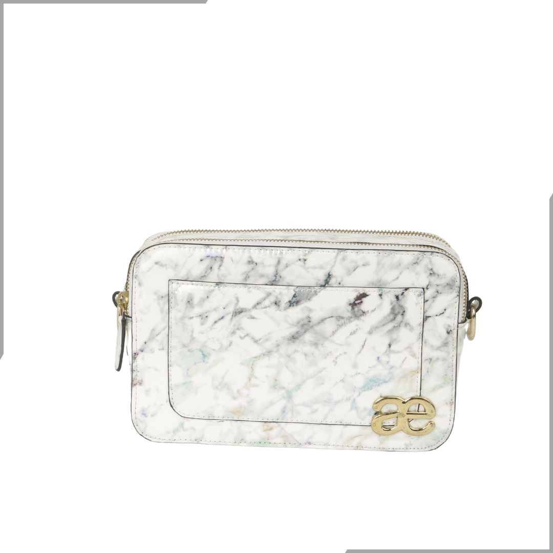 Aegte Latte Cream Marble Solid Box Crossbody Shoulder Bag with