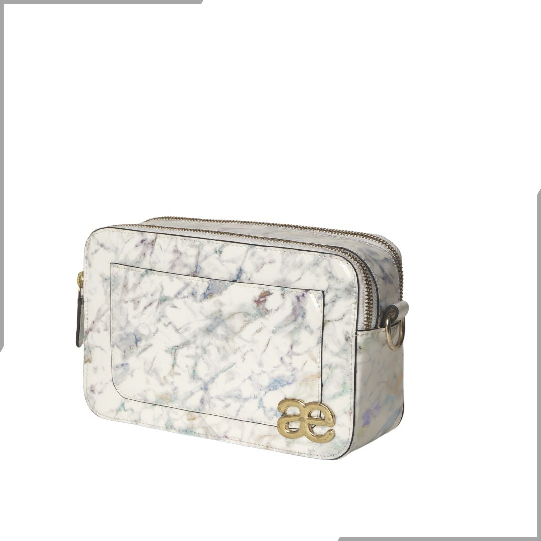 Aegte Latte Cream Marble Solid Box Crossbody Shoulder Bag with Detachable Broad Belt (7880090386645)