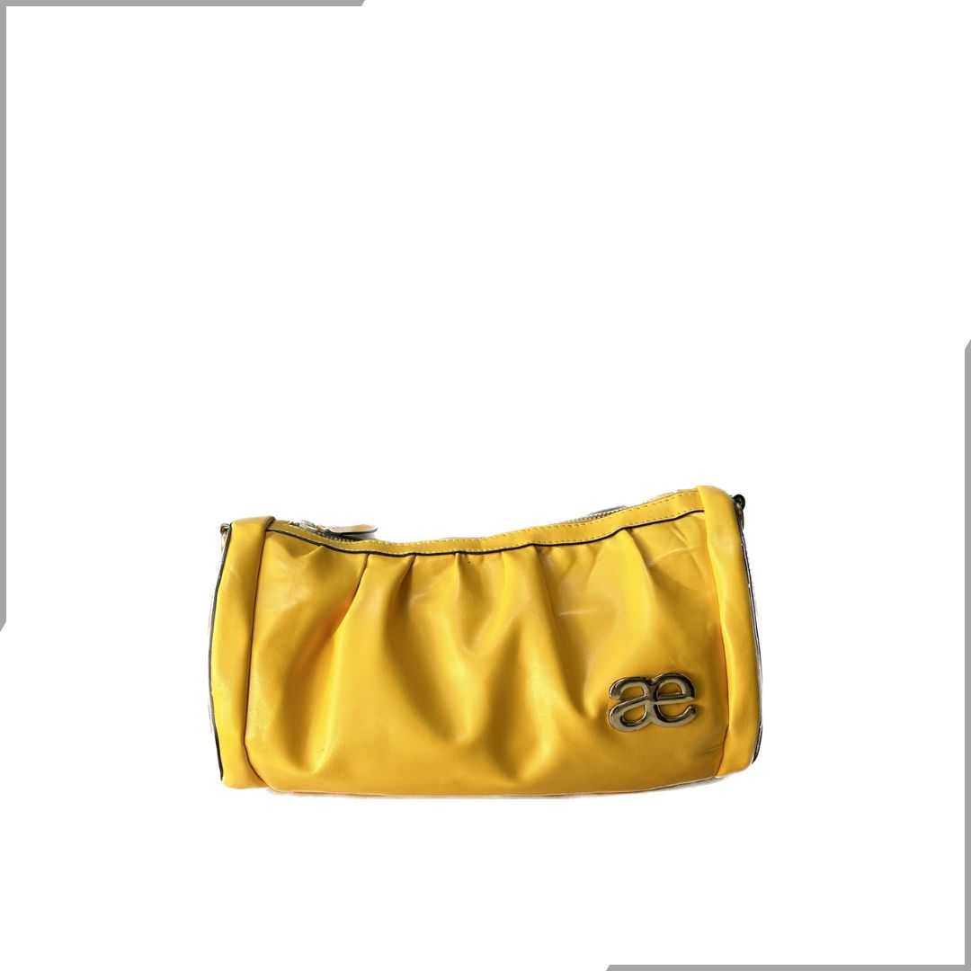 Aegte Sunny Yellow Pleated Duffle Bag with detachable Ruffled Handle and Long Chain Carry (7933349429461)